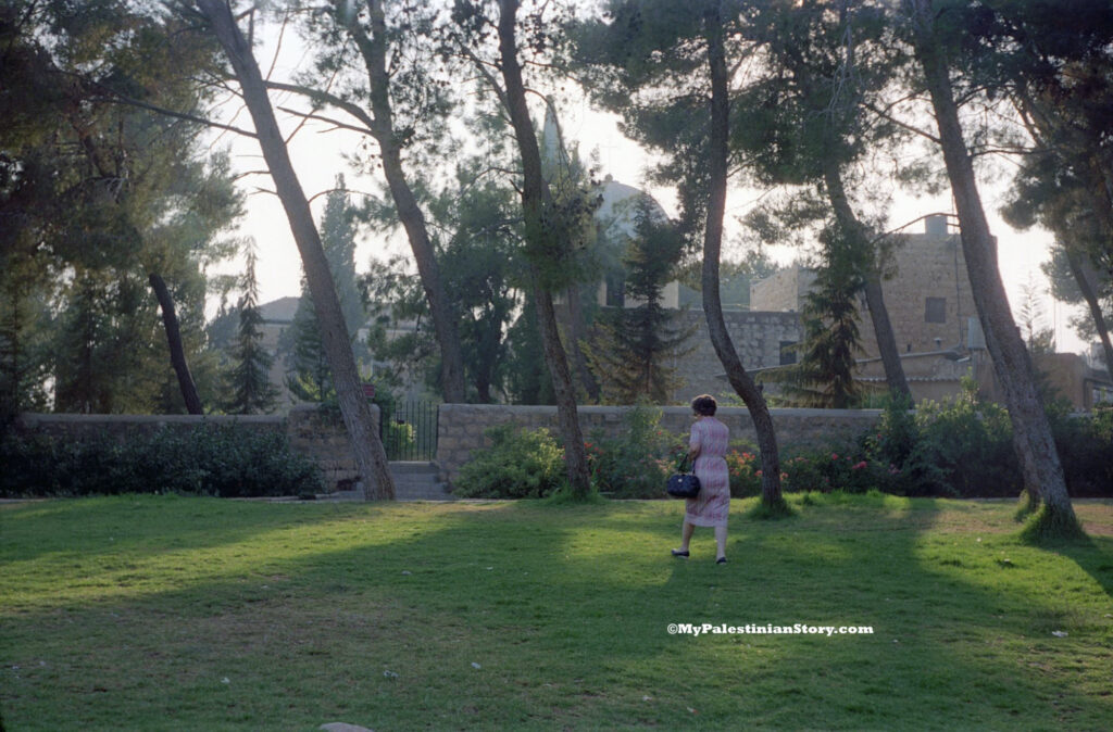 My mother heading to St Simeon church in Katamon, Jerusalem - Aug 1986