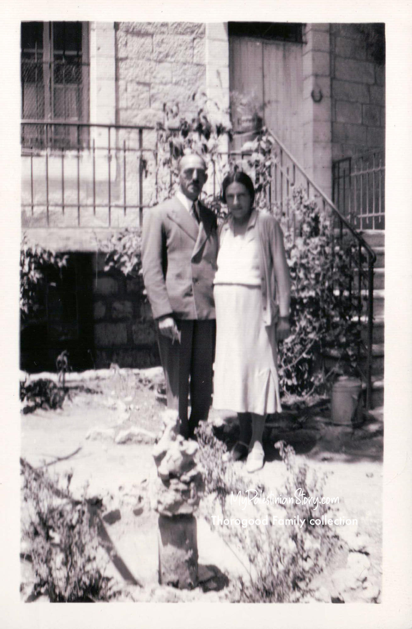 Bill and Marika Thorogood expecting Gaitanopoulos house, Jerusalem - 1933 (Thorogood Family collection)